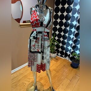 Paola Frani One Shoulder Red and Black Dress